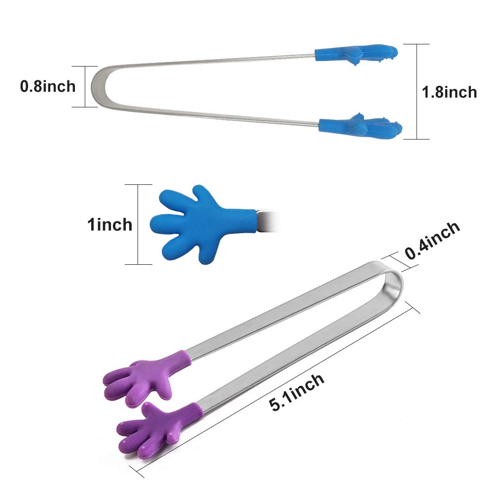 8Pcs Silicone Mini Tongs, 5Inch Hand Shape Food Tongs, Colourful Small Kids Tongs For Serving Food, Ice Cube, Fruits, Sugar, Bar